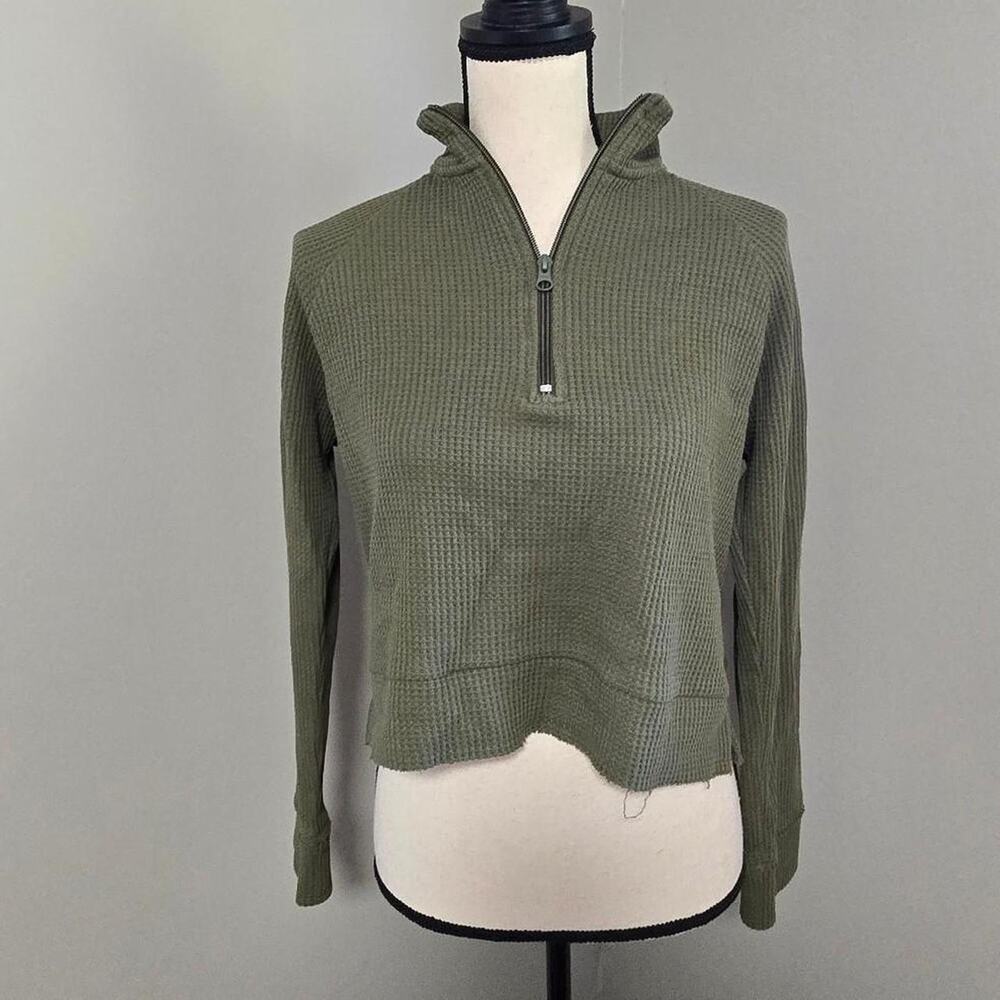 zella green crop long sleeve womens quarter zip XS